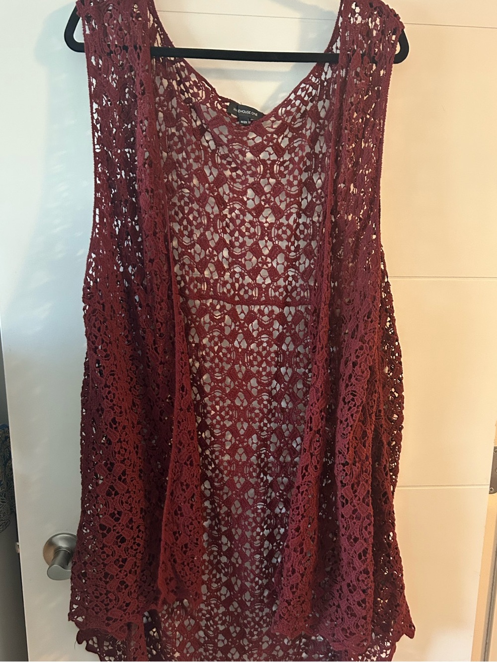 Warehouse Crochet Open-Front Vest - Burgundy